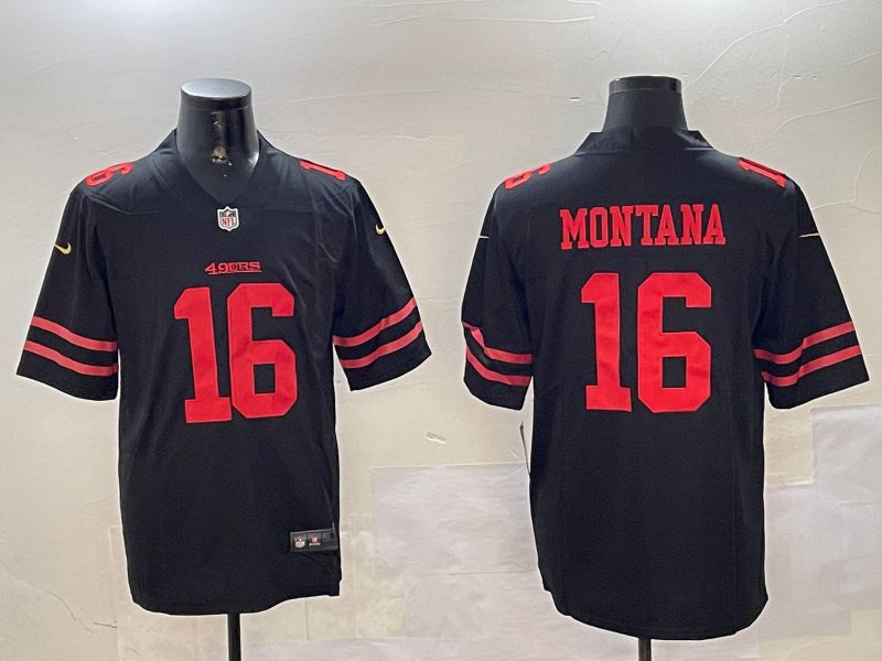 Men San Francisco 49ers #16 Montana Black Second generation 2024 Nike Limited NFL Jersey style 01086->san francisco 49ers->NFL Jersey